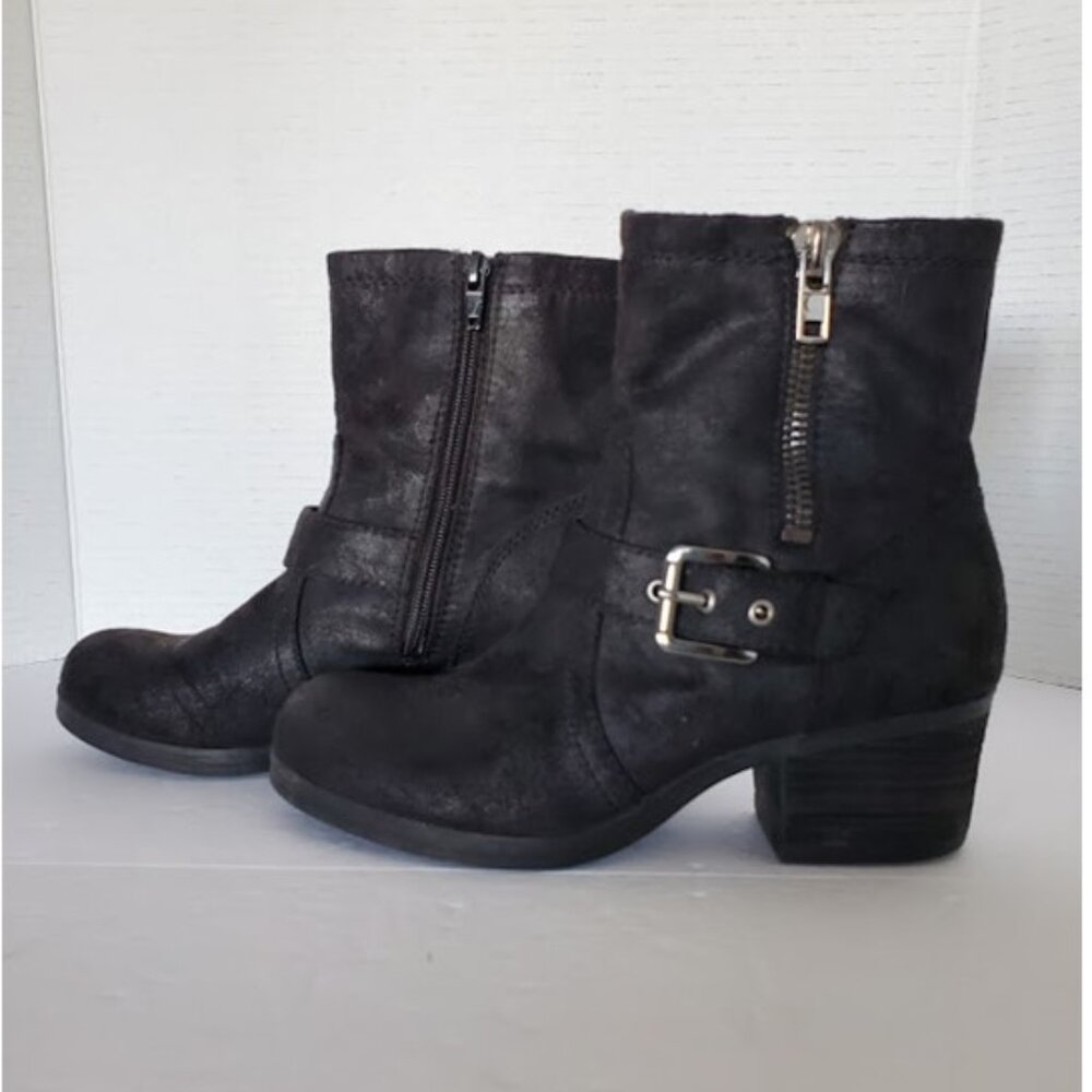 Carlos Santana Black Faux Leather Moto Biker Boots Buckle Size 6.5 M Grunge